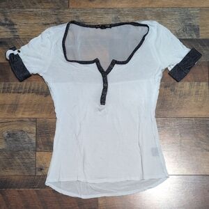 Eye Candy White and Navy Short Sleeve Top